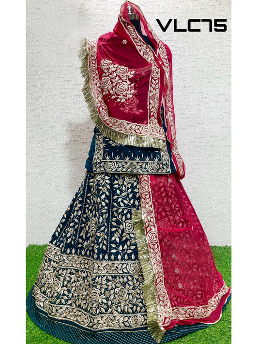 Codding Work velvet silk Rajputi Poshak In Blue and Pink Color-81895