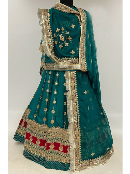 24 Kali Full Gher Satin Traditional Rajputi Poshak with Codding Work In Blue color-91047