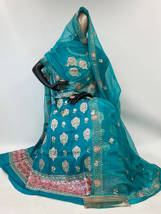 10 Kali Thakurji Pure Receiption Rajputi Poshak with Chanderi Work in Blue color-91378