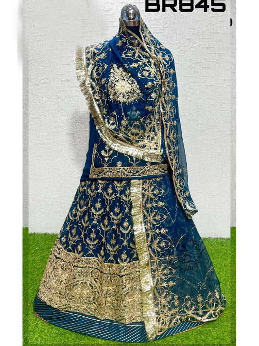 Zari Work Humrahi Pure Rajputi Poshak In Blue Color-60947