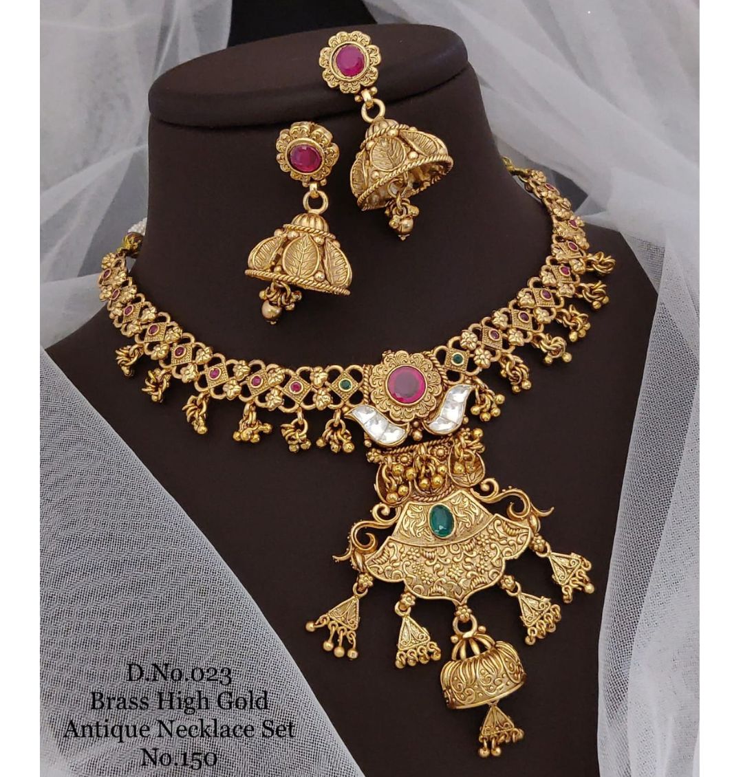 Antique Brass High Gold Combo Jewellery Set-81474