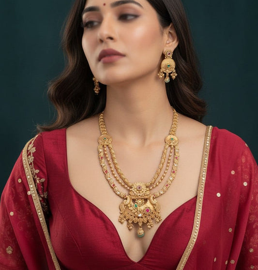 Rani Haar Brass High Gold Antique Jewellery Set-20158