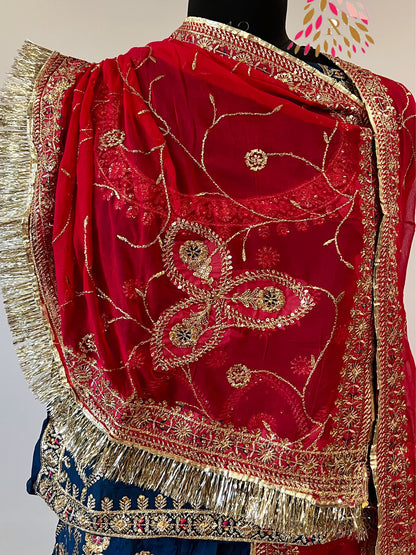 Upada Silk Traditional Wedding Rajputi Poshak with Jari Work In Blue color-61118