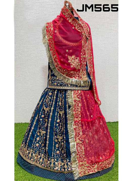 Blooming Jimichu wedding Sangeet Sequence work Rajputi Poshak In Blue Color-82005
