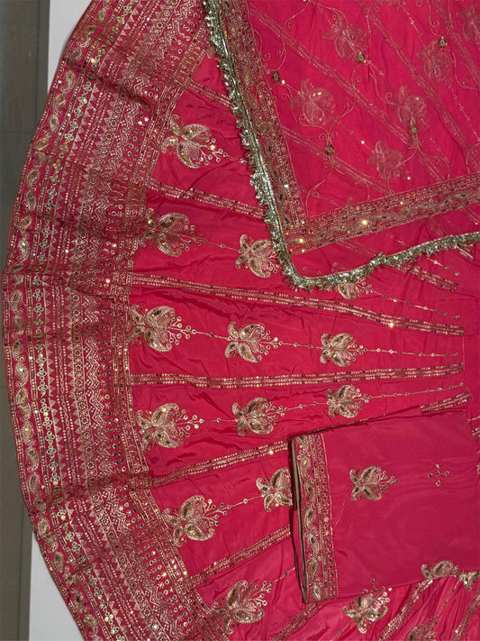 8 Meter Heavy Silk Crape Wedding Sangeet Rajputi Poshak with Jari Sequence Work-91318