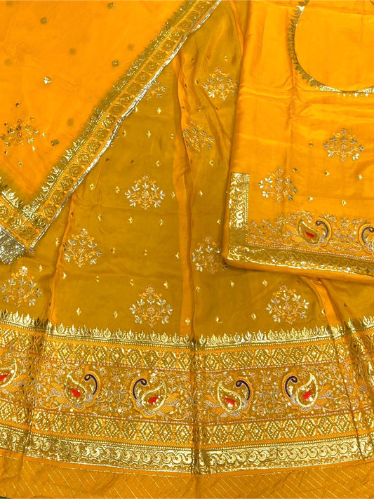 Upada Silk Traditional Wedding Rajputi Poshak with Gotta Patti Foiling Zari work In Yellow Color-81958