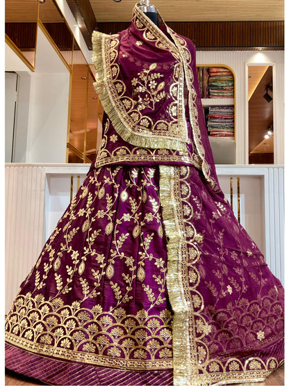 24 Kali Full Gher Bamber Satin Wedding Traditional Rajputi Poshak with Zari work In Purple color-61116