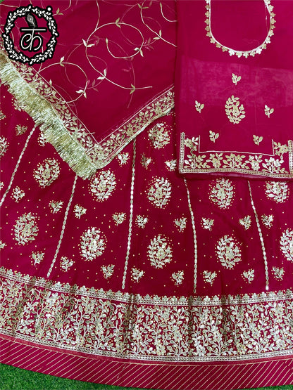 Half Pure Wedding Sangeet Fancy Gotta patti Rajputi Poshak In Pink Colour-81162