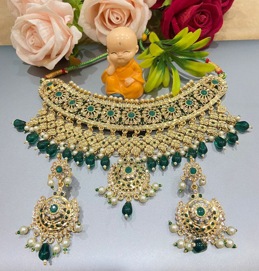 Rajwadi Kundan Necklace Rajputi Jewellery Set-81620