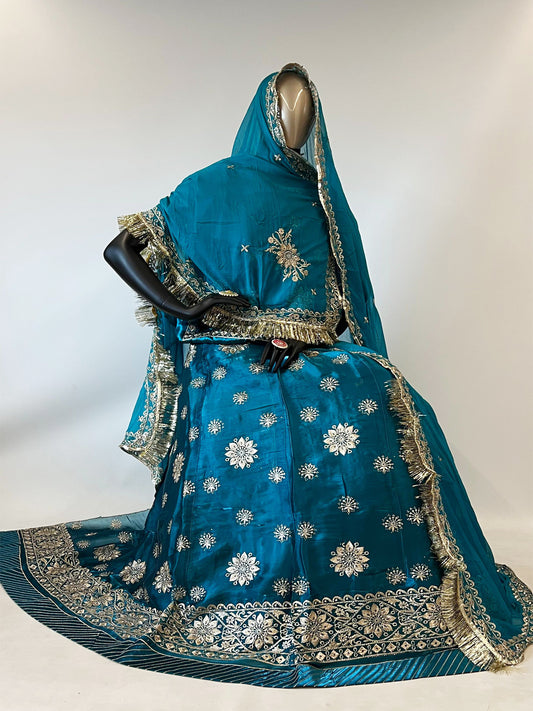 10 Kali Jimmi Choo Receiption Wedding Rajputi Poshak with Serski Work in Blue color-91416