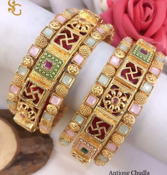 Antique Designer Premium Quality Brass High Gold Chudla/Bangles Set-81259