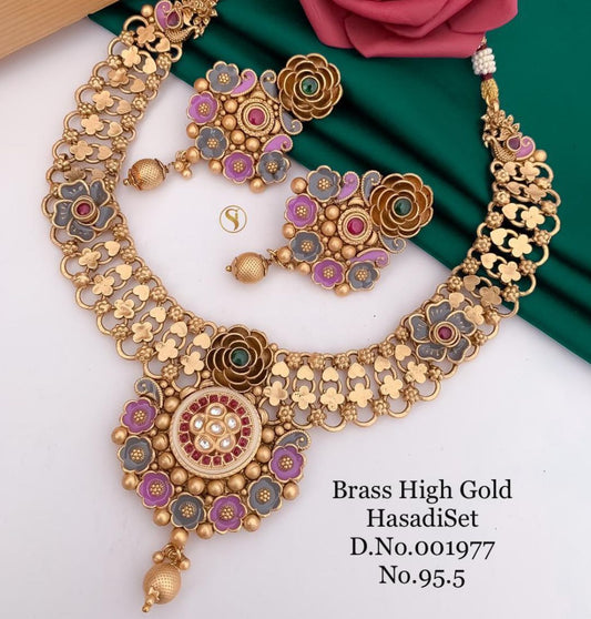 Antique Brass High Gold Combo Jewellery Set-81189