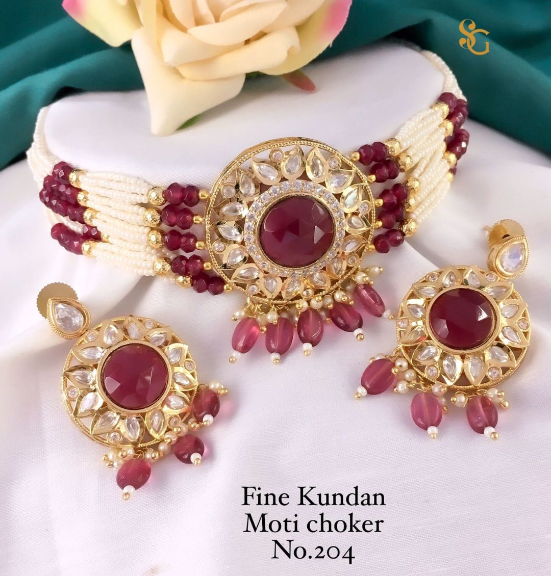 Women High Quality Moti Kundan Choker Jewellery Set-81428