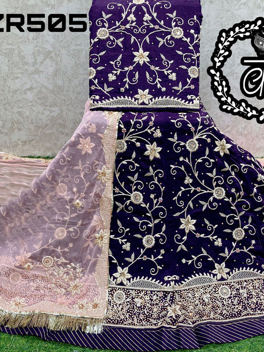 Zari Upada Crepe Wedding Rajputi Poshak In Purple Color-81588