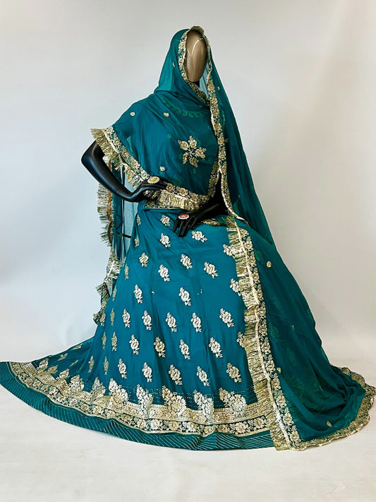 10 Kali Humrahi Pure Mehendi Sangeet Rajputi Poshak in Blue Color-91352