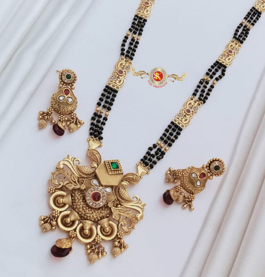 New Antique Premium Quality Brass High Gold Long Rajwadi Mangalsutra Set in 28 Inches-301027