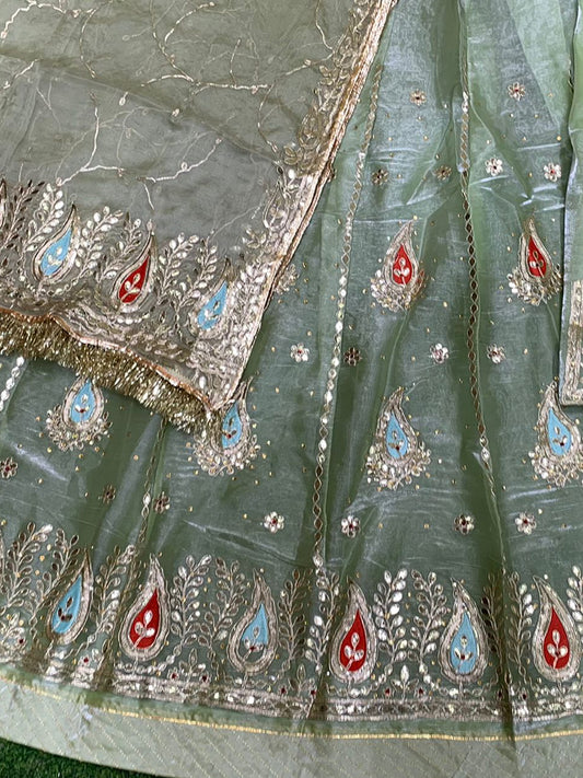 Gota patti Tissue Pure Premium quality Rajputi Poshak in light Green color-91311