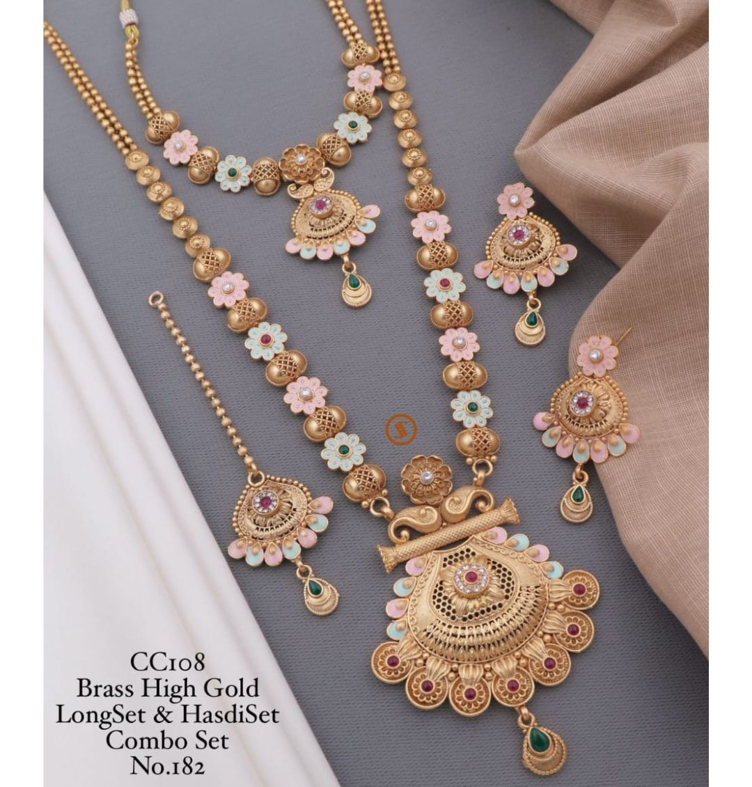 Antique Brass High Gold Combo Jewellery Set-81175