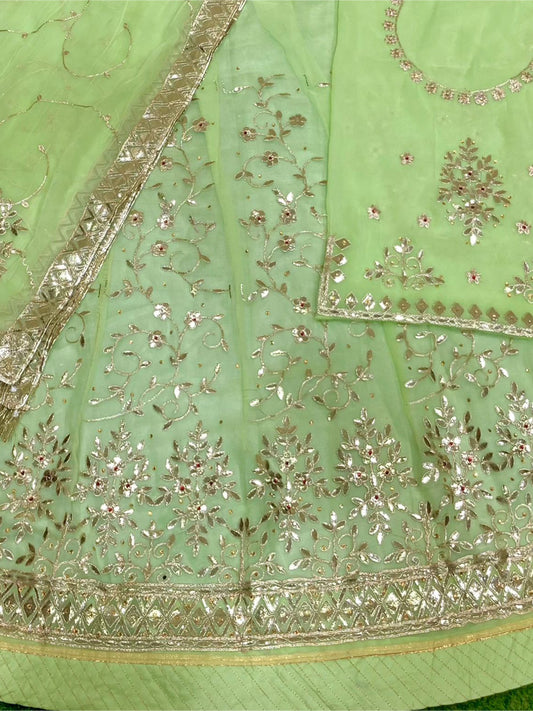 Gota Patti Half Pure Traditional Wedding Rajputi Poshak In Light Green Color-81948