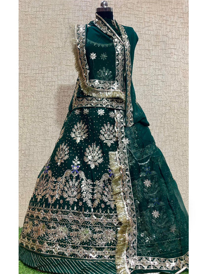 Humrahi Pure Wedding Traditional Rajputi Poshak with Barik Gotta Patti Work In Green color-81156