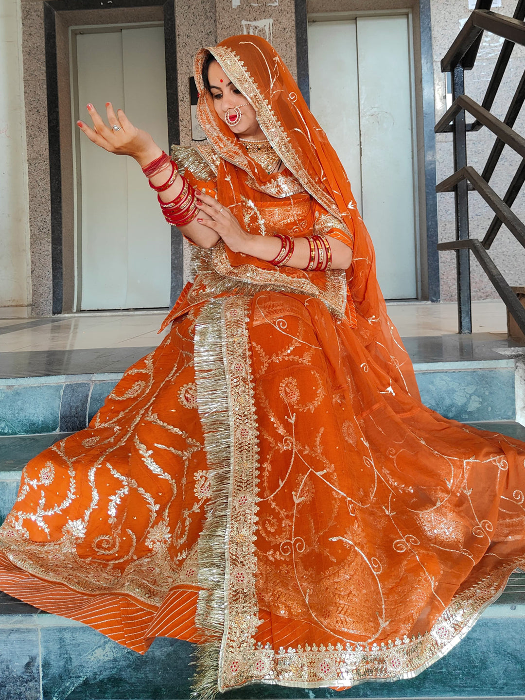 Humarai pure Wedding Sangeet Premium quality Rajputi Poshak In Orange Color-60919