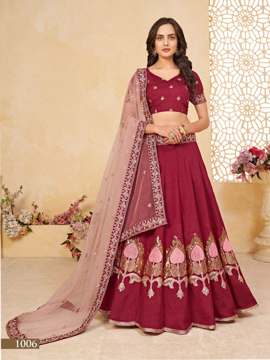 Embroidered Silk Festive Sangeet Lehenga in Purple color- 91039