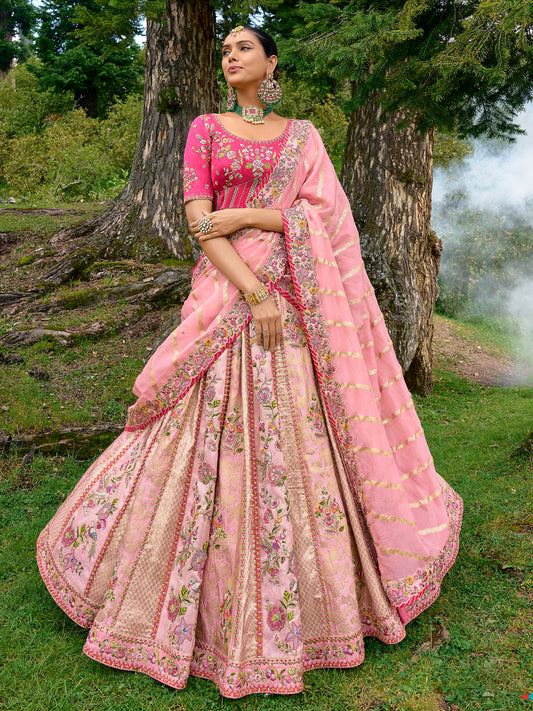 Silk Wedding Lehenga with Zari work  in Pink and Majenta-81682