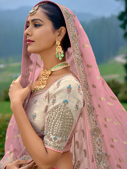 Silk Wedding Lehenga with Zari work in Multicolor-81687