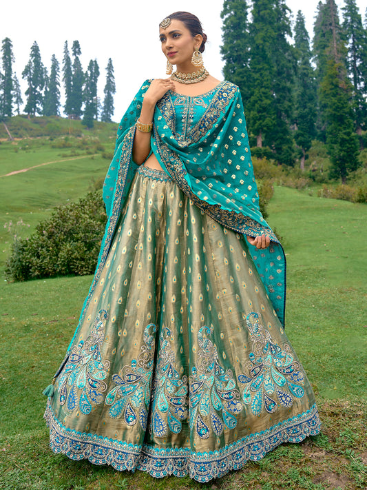 Silk Wedding Lehenga with Zari work in Blue-81688