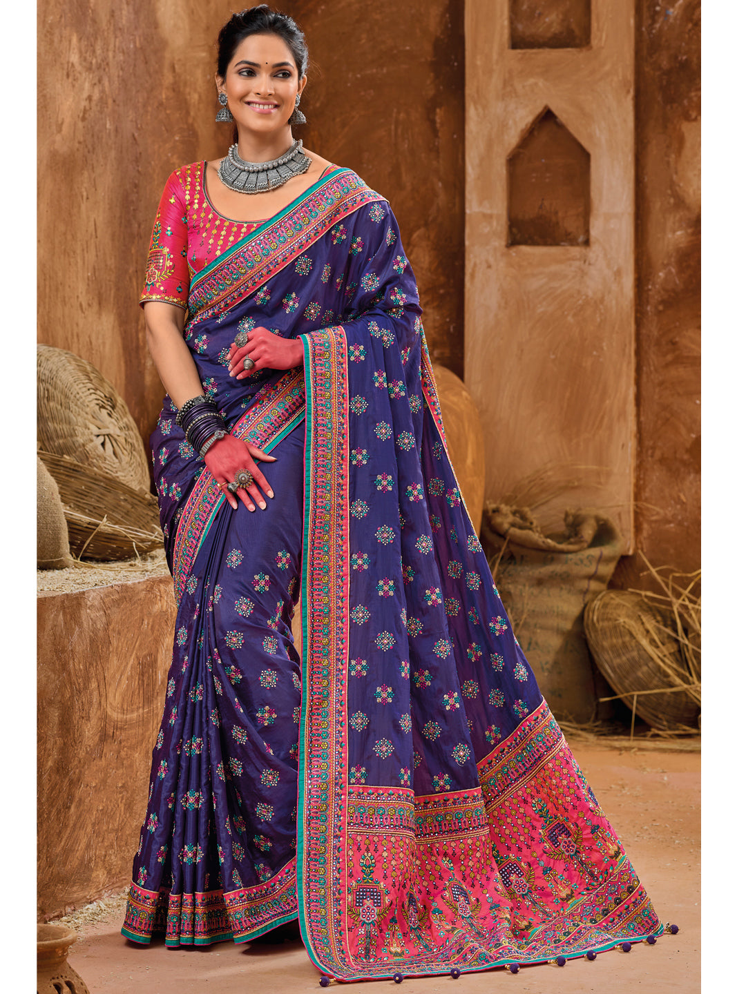 Pure Kachhi Banarasi Silk Traditional Bridal Saree In Purple Color-81504