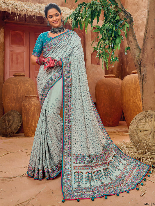 Pure Kachhi Banarasi Silk Traditional Bridal Saree In Blue Color-81508