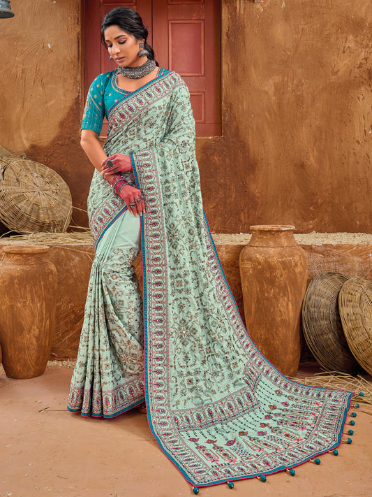 Pure Kachhi Banarasi Silk Traditional Bridal Saree In Blue Color-81510