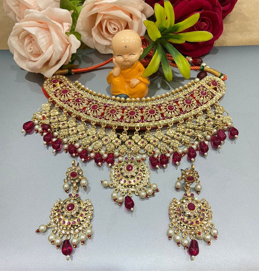 Rajwadi Kundan Necklace Rajputi Jewellery Set-81621