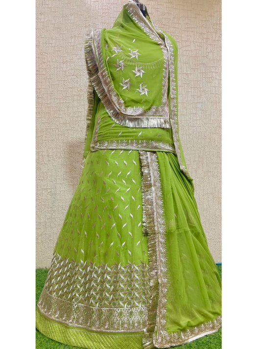 Humrahi Pure Wedding Sangeet Siroski Stone Work Rajputi Poshak In Green Colour-60961