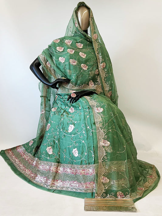 10 Kali Thakurji Pure Receiption Wedding Rajputi Poshak with Chanderi Work in Green color-91394