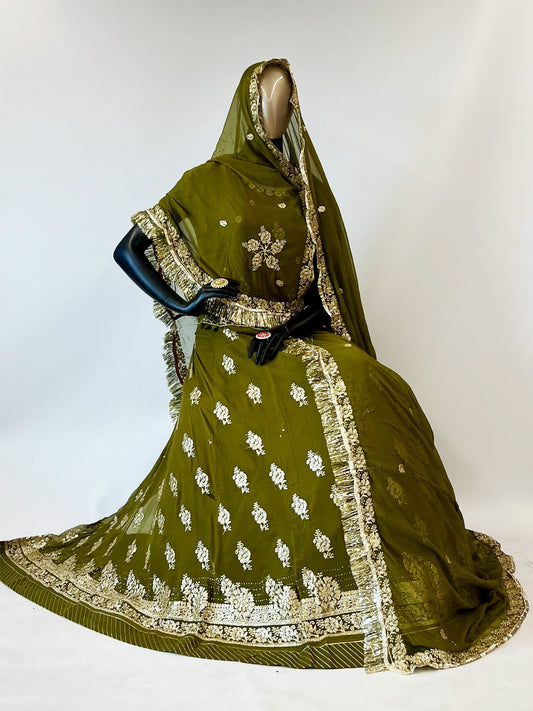 10 Kali Humrahi Pure Mehendi Sangeet Rajputi Poshak in Green Color-91354