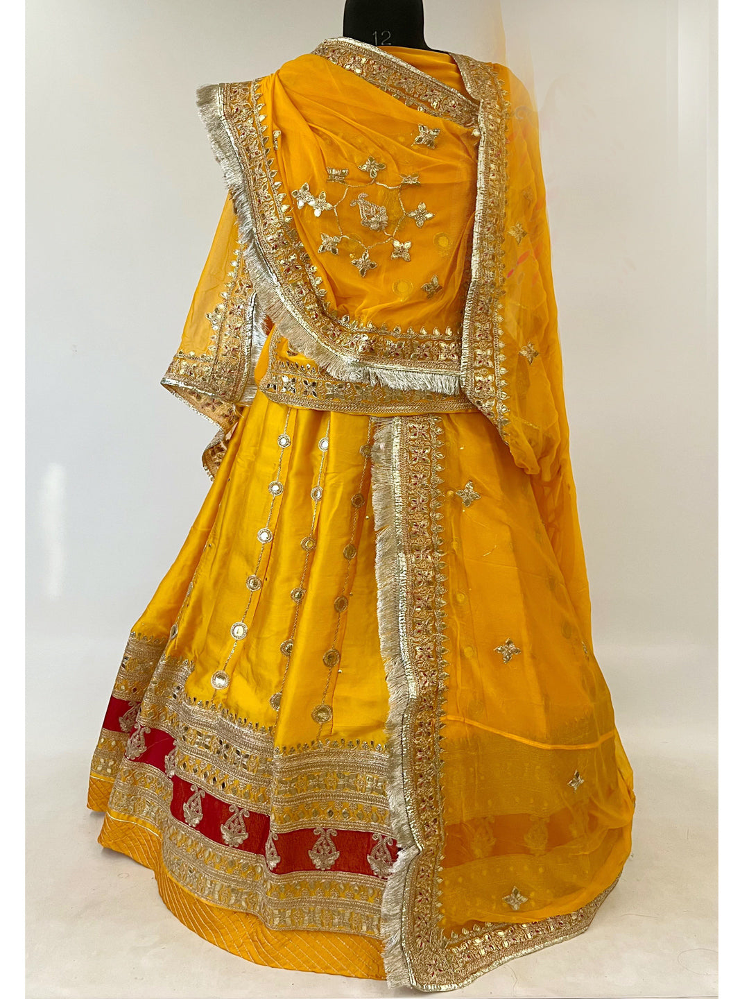 24 Kali Full Gher Satin Traditional Rajputi Poshak with Codding Work In Yellow color-91045