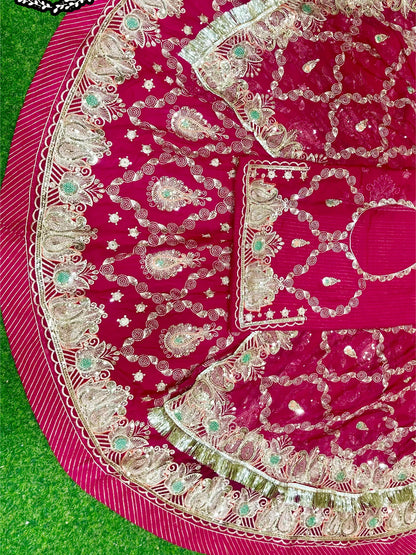 4 Meter Full Gher Humrahi Pure Wedding Party Wear Traditional Rajputi Poshak with Pittan work In Pink color-82129