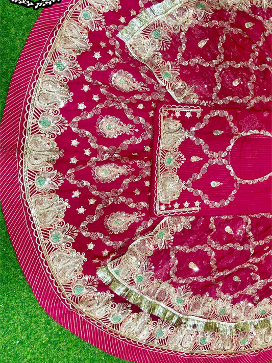 4 Meter Full Gher Humrahi Pure Wedding Party Wear Traditional Rajputi Poshak with Pittan work In Pink color-82129