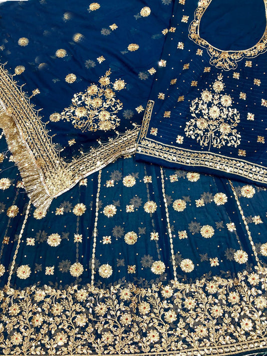 Copper Zari Humarahi Pure Wedding Sangeet Rajputi Poshak In Blue Color-61051