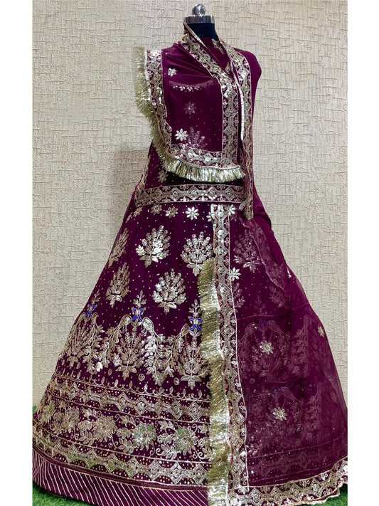 Humrahi Pure Wedding Traditional Rajputi Poshak with Barik Gotta Patti Work In Purple color-81157