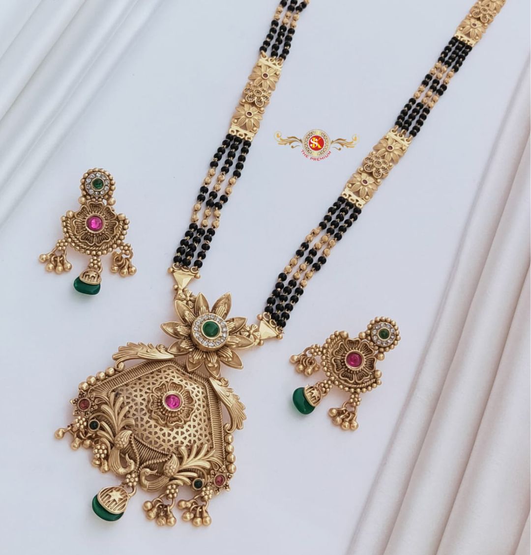 Antique Premium Quality Brass High Gold Long Rajwadi Mangalsutra Set in 28 Inches-301028