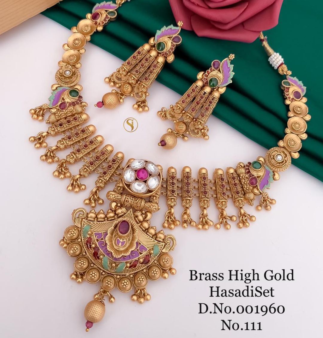 Antique Brass High Gold Combo Jewellery Set-81190