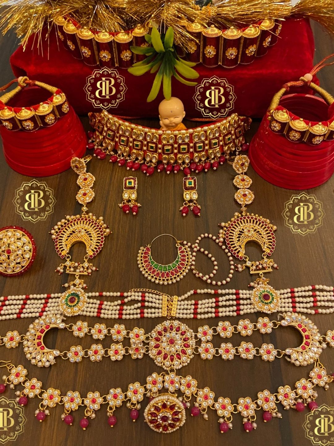 Rajwadi kundan Gold Jewellery Rajputi Combo Set-30959