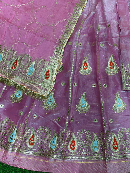 Gota patti Tissue Pure Premium quality Rajputi Poshak in light Pink color-91312