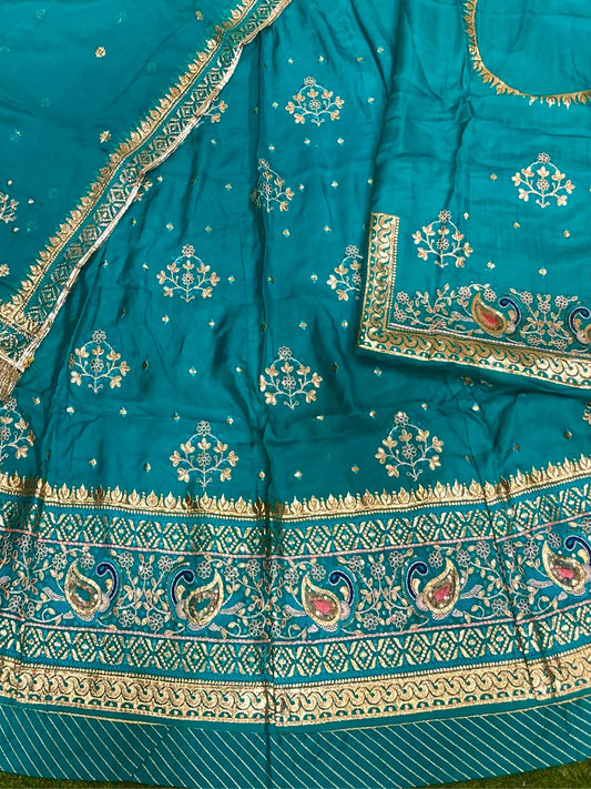 Upada Silk Traditional Wedding Rajputi Poshak with Gotta Patti Foiling Zari work In Blue Color-81959