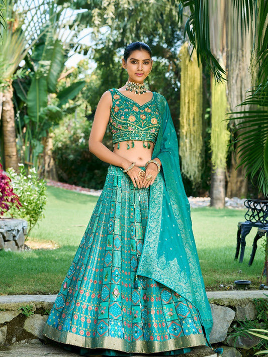 Embroidered Silk Bridal Lehenga in Blue color-81803