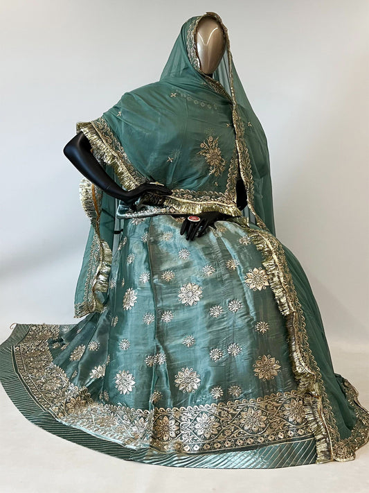 10 Kali Jimmi Choo Receiption Wedding Rajputi Poshak with Serski Work in Blue color-91417
