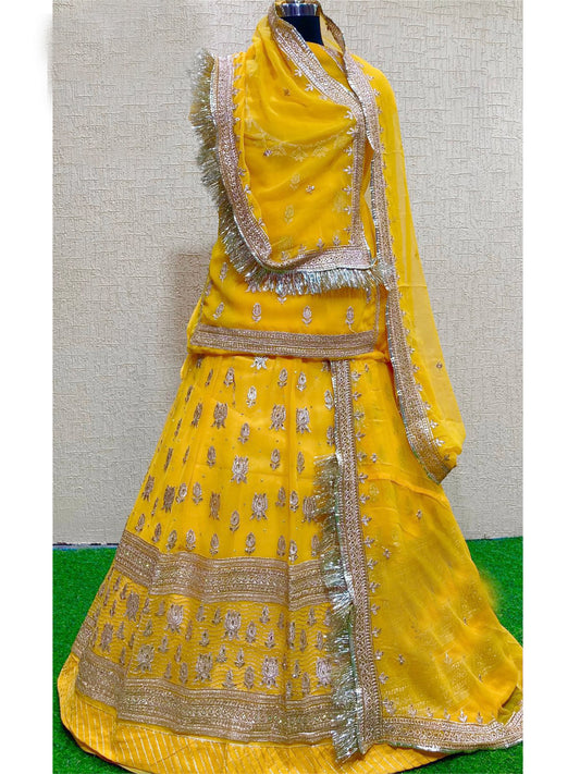 Half Pure Festive Zari Work Rajputi Poshak In Yellow Colour-61010