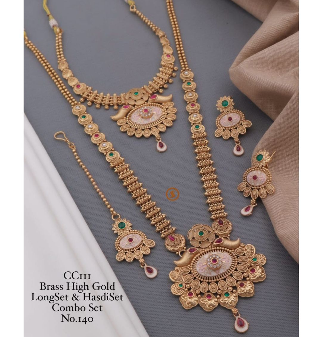 Antique Brass High Gold Combo Jewellery Set-81176